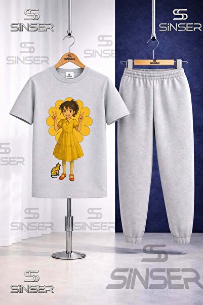 SS SİNSER Children's Hvn Girl Anime Printed T-Shirt Sweatpants Set