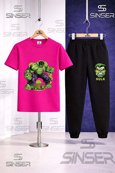 SS SİNSER Children's Hulk El Sikan Green Tvl Printed T-Shirt Tracksuit Set