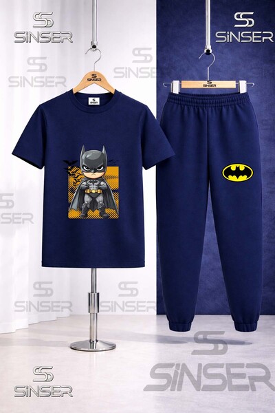 SS SİNSER Children's Batman Kids Designed Black Printed T-Shirt Tracksuit Set