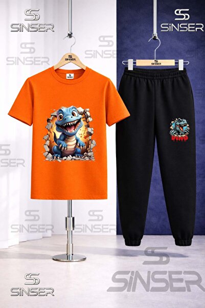 SS SİNSER Παιδικό σετ φόρμας με στάμπα DINOSAUR BLUE MAGARADAN CIKAN