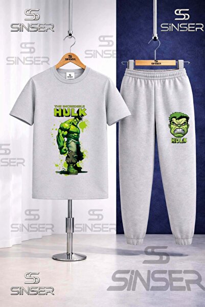SS SİNSER طقم تي شيرت مطبوع عليه نص HULK للأطفال مطبوع عليه نصًا مرسومًا