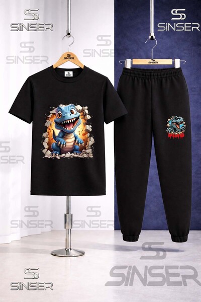 SS SİNSER Παιδικό σετ φόρμας με στάμπα DINOSAUR BLUE MAGARADAN CIKAN