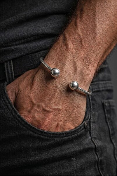 CAPO by Aytaç Yamaç Erkek Bileklik Minimal Top Detay Mat Gümüş Kaplama Ayarla...