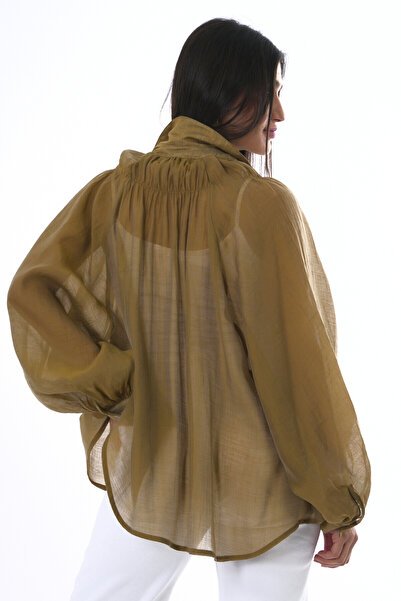 ABBRA Γυναικείο πουκάμισο oversize με λεπτομέρειες από καουτσούκ