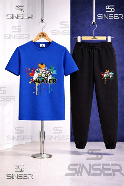 SS SİNSER Children's Game on Player Colorful Printed T-Shirt Tracksuit Set
