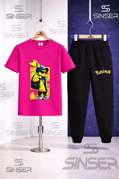 SS SİNSER Children's Pikhacu Cantali Sari Tvl Printed T-Shirt Sweatpants Set