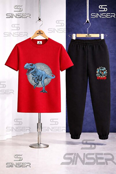 SS SİNSER طقم بدلة رياضية للأطفال مطبوع عليها DINOSAUR BLUE IN THE CIRCLE