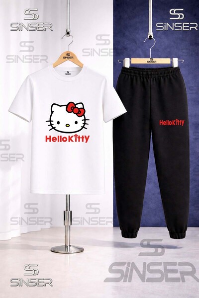 SS SİNSER طقم بدلة رياضية للأطفال مطبوع عليه HELLO KITTY باللون الأحمر
