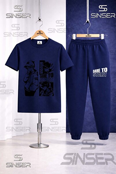 SS SİNSER Παιδικό σετ φόρμας με μπλουζάκι με στάμπα DARE TO START BLACK