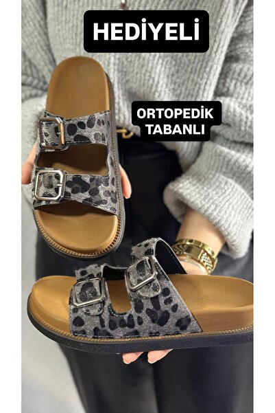 KAYGISIZ AYAKKABI Γυναικείες Παντόφλες Λεοπάρ Ανατομική Σόλα Ορθοπεδική για τ...
