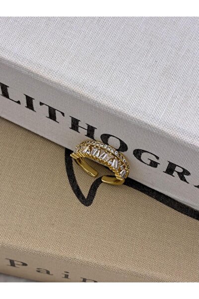 Hedef Bijuteri Gold Color V Detail Triangle Zircon Stone Special Series Adjus...