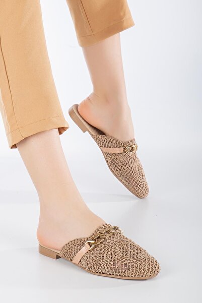 Bak Store Γυναικείες Παντόφλες Βιζόν Πλεκτές Παντόφλες από Ψάθα για Καθημεριν...