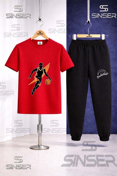 SS SİNSER Children's Basketball Player Orange Black Printed T-Shirt Tracksuit...