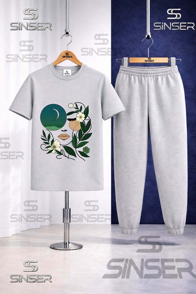 SS SİNSER Παιδικό Σετ Φόρμας με Μπλουζάκι με Στάμπα CICEKTEN GREEN GIRL YUZU