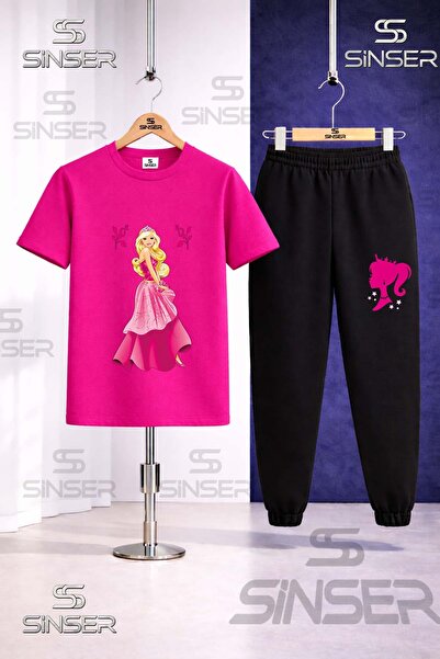 SS SİNSER Children's Brbia Princess Boydan Printed T-Shirt Tracksuit Set