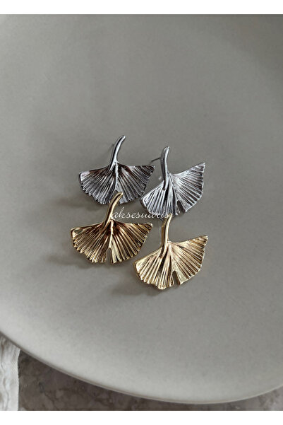 aksesuaris Textured Silver Color Leaf Women's Earrings