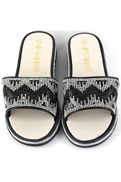 mm Women's slippers decorated with stones 870-MOTIV-BLACK