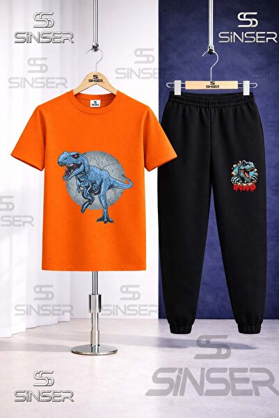 SS SİNSER Παιδικό σετ φόρμας με μπλουζάκι με στάμπα DINOSAUR BLUE CIRCLE