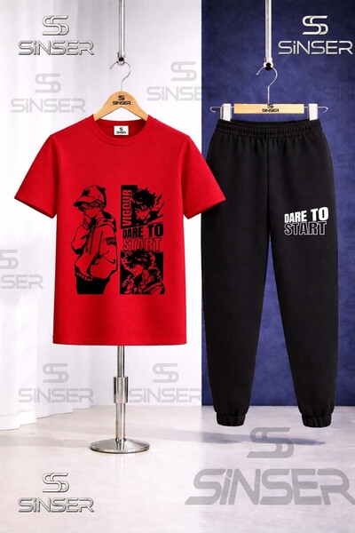 SS SİNSER Παιδικό σετ φόρμας με μπλουζάκι με στάμπα DARE TO START BLACK