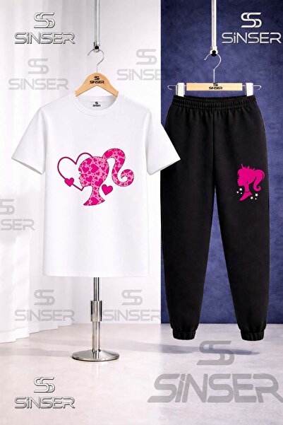 SS SİNSER Children's Brbia Head Heart Pattern Printed T-Shirt Tracksuit Set