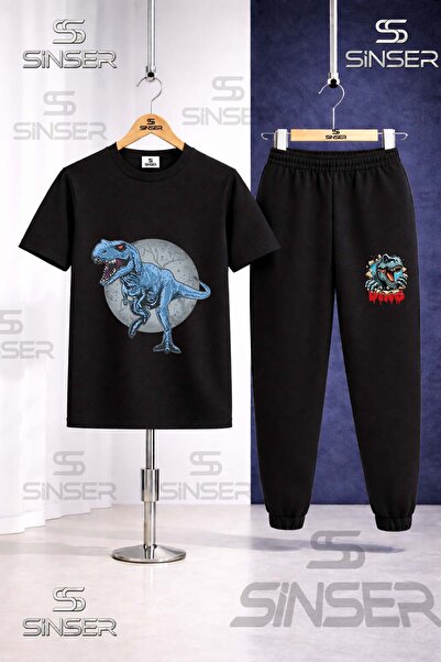 SS SİNSER Παιδικό σετ φόρμας με μπλουζάκι με στάμπα DINOSAUR BLUE CIRCLE
