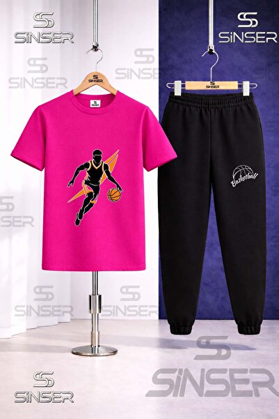 SS SİNSER Children's Basketball Player Orange Black Printed T-Shirt Tracksuit...