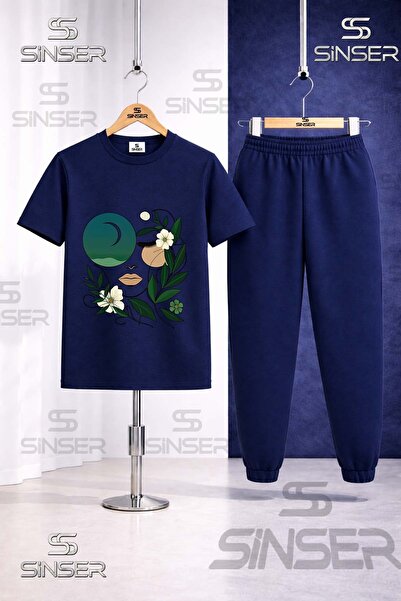 SS SİNSER Παιδικό Σετ Φόρμας με Μπλουζάκι με Στάμπα CICEKTEN GREEN GIRL YUZU