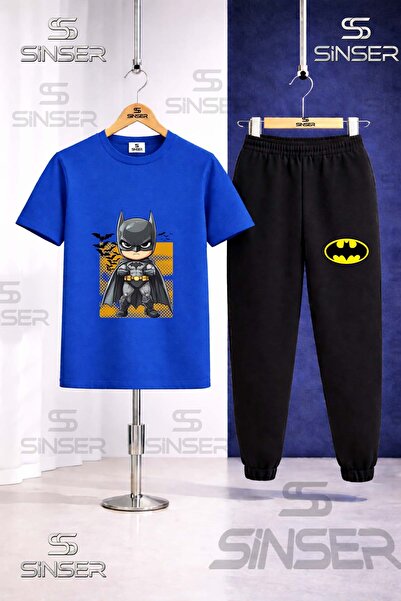 SS SİNSER Children's Batman Kids Designed Black Printed T-Shirt Tracksuit Set