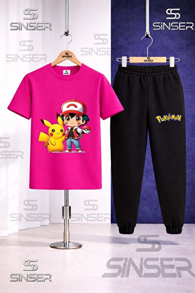 SS SİNSER Children's Pikhacu Esli Ikil Printed T-Shirt and Sweatpants Set
