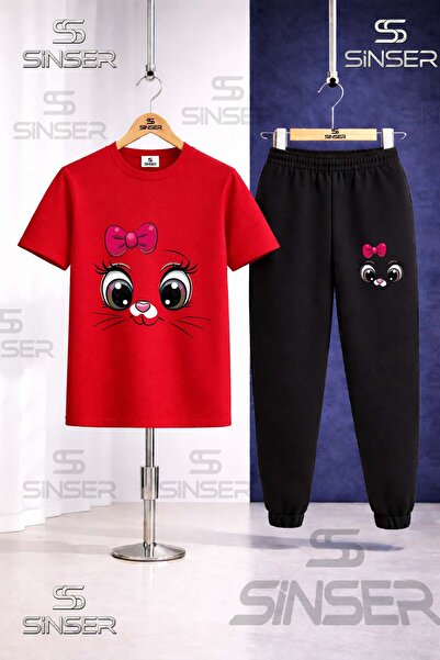 SS SİNSER Children's Cat Eye Pmbe Krdl Printed T-Shirt Tracksuit Set