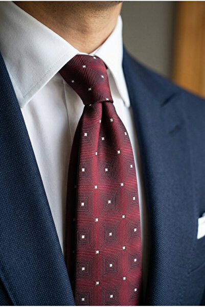 CROATE Μπορντό Μοτίβο Καρό 100% Μεταξωτή Γραβάτα – 8 εκ. Κλασική Κοπή |   Κομ...