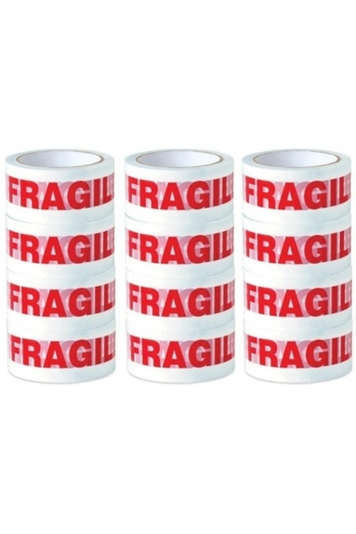 ambalaje365 Bandă adezivă FRAGILE, 48 mm/60 M, Acrilică, Alb/Roșu, 12 buc/set