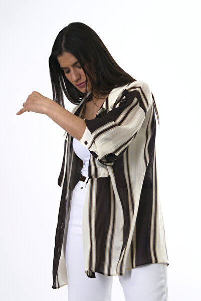 ABBRA Γυναικείο ριγέ πουκάμισο oversize