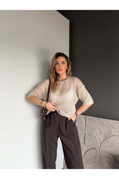 Zerrincan Giyim Taş Saç Örgülü Kısa Kollu Triko
