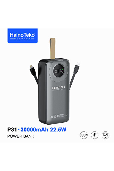 HAINOTEKO بنك طاقة P31 بسعة 30000 مللي أمبير مع شحن سريع 22.5 واط وشاشة LED ر...