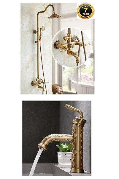 OEM Banyo Bataryası Duş Seti ve Lavabo Bataryası Antik Renk Desenli Yeni Lüx ...