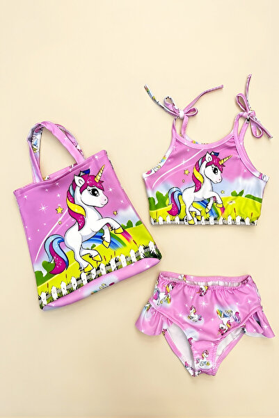 MODANINO Set costum de baie 3 piese pentru fete cu geantă (geantă+costum de b...