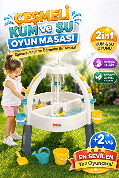 Sayıcı Kids Çeşmeli Kum Su Oyun Masası 2in1 Çocuk Aktivite Masası Eğitici Duy...