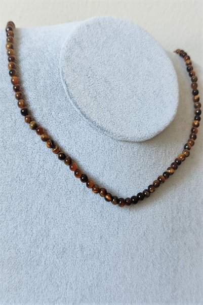c-bhadu naturel Certified 4 mm Tiger's Eye Natural Stone Necklace