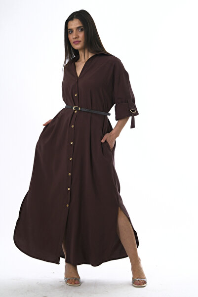 ABBRA Γυναικείο φόρεμα πουκάμισο με ζώνη και σκίσιμο