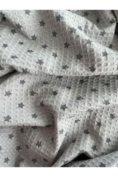 KİRAZHOME Gray Mini Star Patterned Pique Blanket 150X200 cm – Single Size, Waffle Textured Summer Blanket
