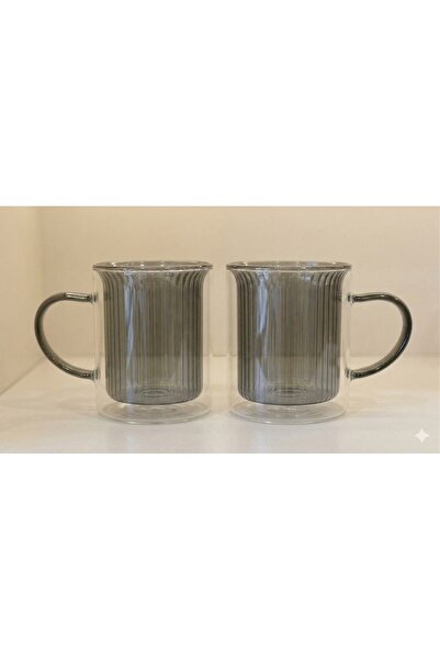 LeylArt Smoked 2-Piece Trendy Glass with Handle 2 Pcs