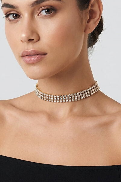 Valmont Accessories Kristal Taşlı 26+10 cm Choker Işıltılı Şık Kadın 3 Sıra S...