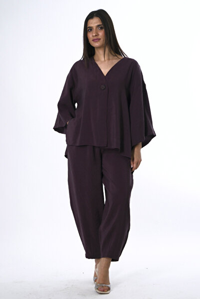 ABBRA Γυναικείο Σετ Παντελόνι Σαλβάρ με Ελαστική Μέση και Ένα Κουμπί