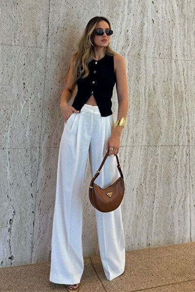 GENIUS STORE Γυναικείο παντελόνι με ψηλή μέση, πλισέ, φαρδιά μπατζάκια, Plazz...