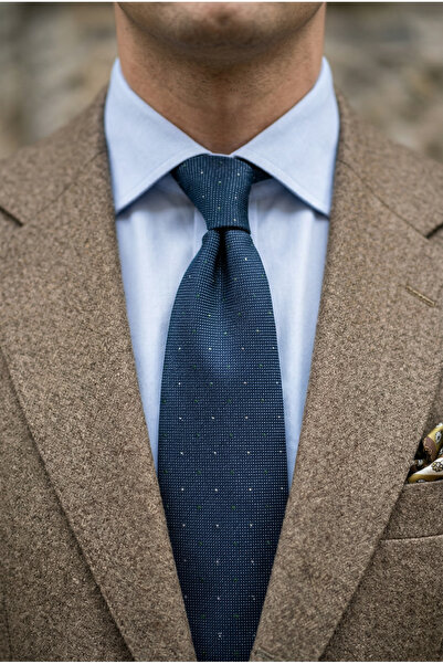 CROATE Μπλε ναυτικό με λευκές κουκκίδες μεταξωτή γραβάτα 8 εκ. – 100% μεταξωτ...