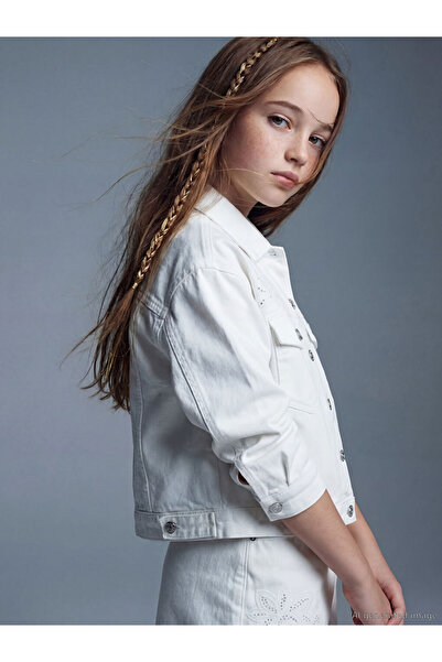 LC Waikiki Lcw Kids White Scallop Detailed Girls' Jean Jacket