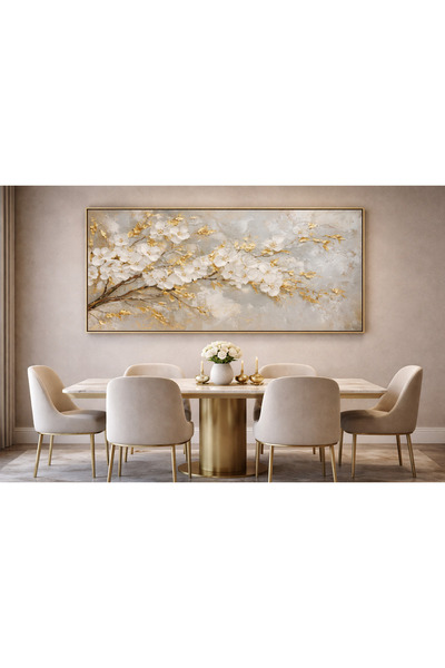 lawhat Luxurious Golden Accents White Floral Branches Canvas Art - High-End G...