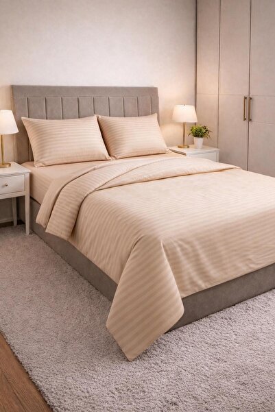 Sares Home Βαμβακερό Σετ Καπουτσίνο Χρώματος Καπουτσίνο (Ριγέ) Σατέν Διπλό Σε...