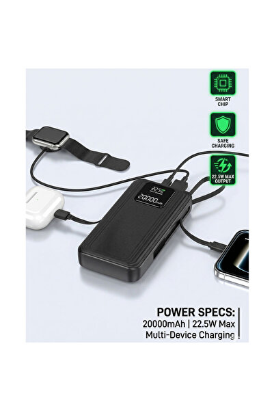 wiks 20000mAh Powerbank 22.5W Süper Hızlı Şarj, Dijital Göstergeli ve Askı Ap...